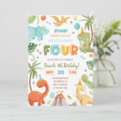 4. Geburtstagsparty 4. Geburtstag TRex Einladung (Stehend Vorderseite)