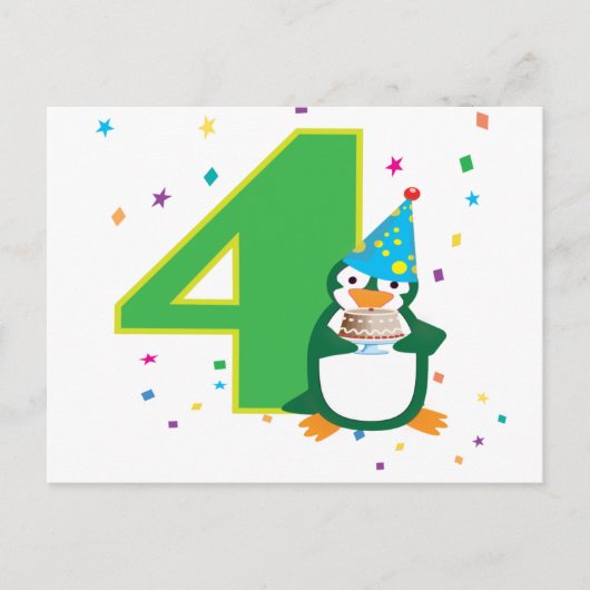 4. Geburtstagspinguin Postcard Postkarte (Vorderseite)