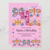 4. Geburtstagsschmetterling Einladung (Vorne/Hinten)