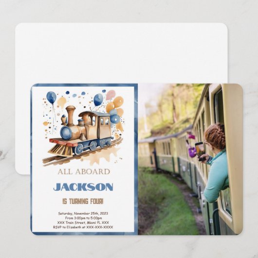 4. Geburtstagszug Foto Einladung (Vorne/Hinten)