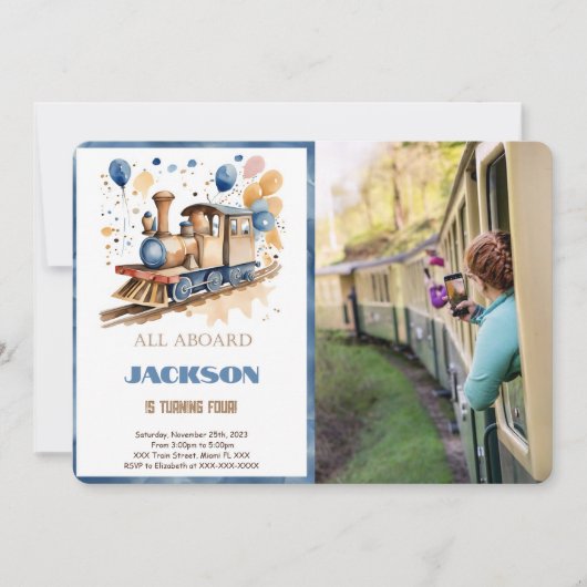 4. Geburtstagszug Foto Einladung (Vorderseite)