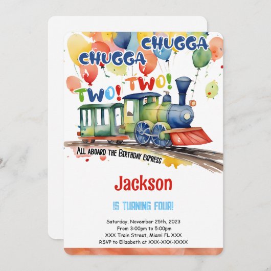 4. Geburtstagszug Party Einladung (Vorne/Hinten)