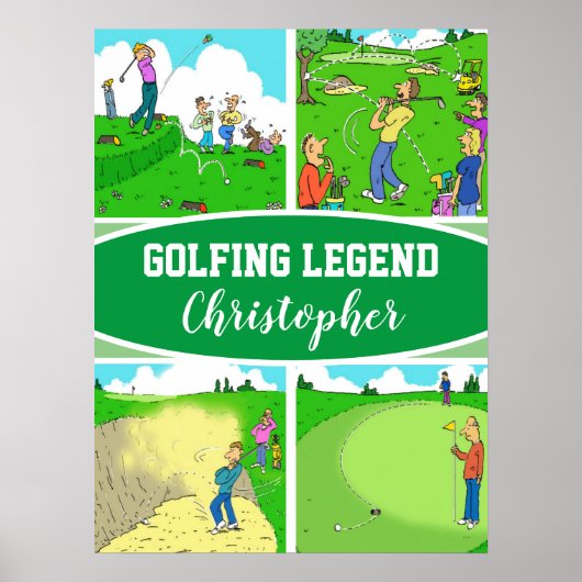 4 Golfer Golfspieler Golfsport Cartoon für einen G Poster (Vorne)