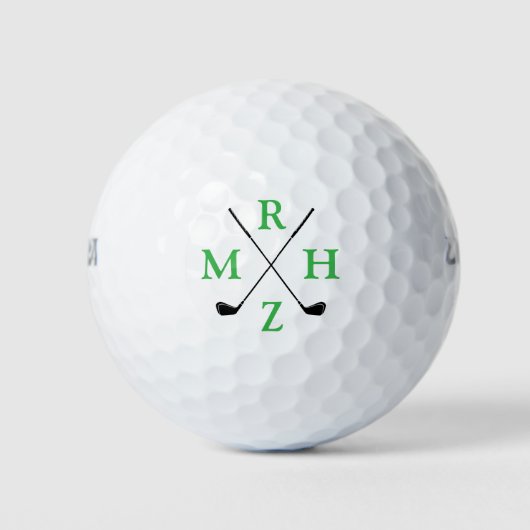 4 grüne Anfangsbuchstaben Monogramm mit Golfschläg Golfball (Vorderseite)