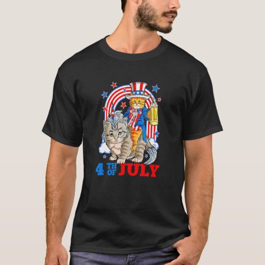 4 h Juli Cat Independence Day Patriot Usa T-Shirt (Vorderseite)