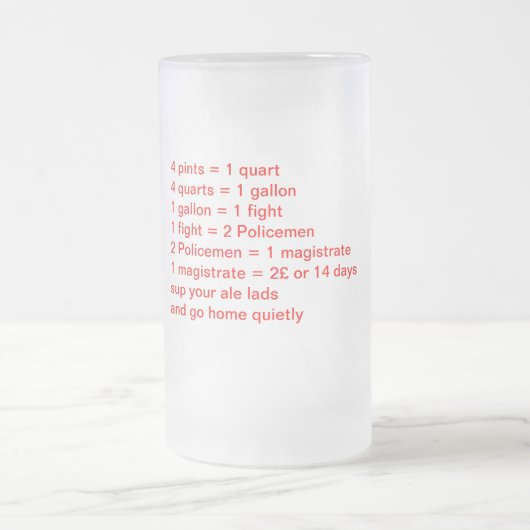 4 halbe Liter = 1 Quart 4 Quarts = 1 Gallone 1 Mattglas Bierglas (Mittel)