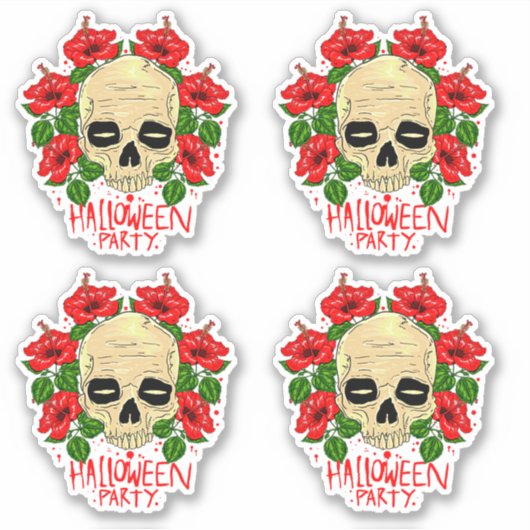 4 Halloween-Party Skull Blut Rote Blume Aufkleber (Vorderseite)