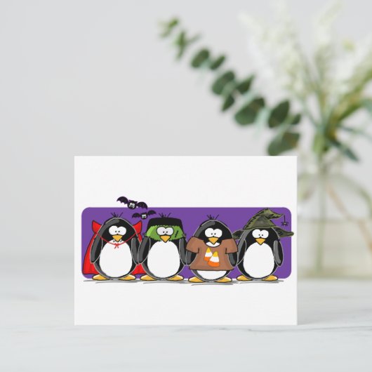 4 Halloween Pinguine Postkarte (Stehend Vorderseite)