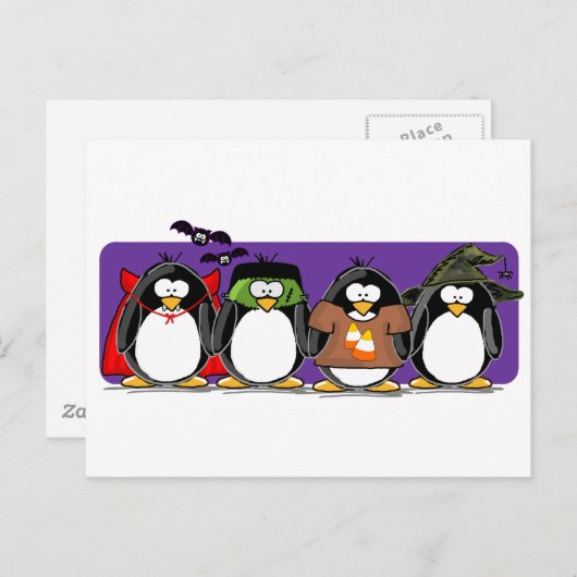 4 Halloween Pinguine Postkarte (Vorne/Hinten)