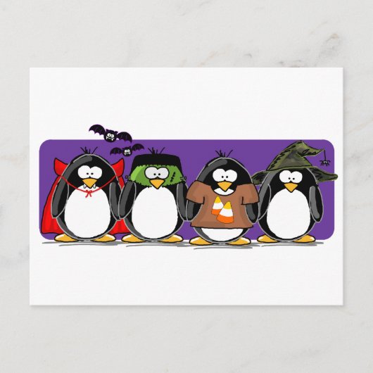 4 Halloween Pinguine Postkarte (Vorderseite)