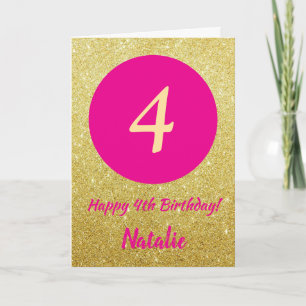 4. Happy Birthday Hot Pink und Gold Glitzer Karte