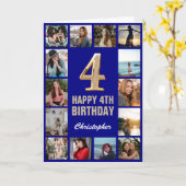 4. Happy Birthday Navy Blue & Gold Foto Collage Karte (Gelbe Blume)