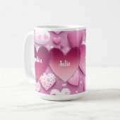 4 Herz Familiennamen Kaffeetasse (Vorderseite Links)