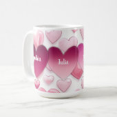 4 Herz Familiennamen Kaffeetasse (Vorderseite Links)