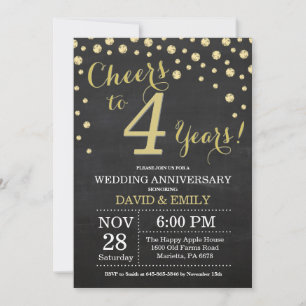 4. Hochzeitsjubiläum Tafel Schwarz und Gold Einladung
