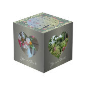 4. Hochzeitstag Blumenrahmen 4 Fotos Würfel (Rückseite Schrägansicht)