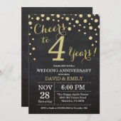 4. Hochzeitstag Chalkboard Black and Gold Einladung (Vorne/Hinten)