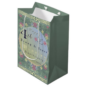 4. Hochzeitstag Grün & Blau Blume Mittlere Geschenktüte