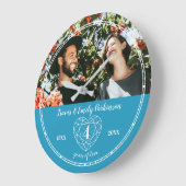 4. Hochzeitstag Kontur Herzblauer Topaz Große Wanduhr (Winkel)