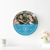 4. Hochzeitstag Kontur Herzblauer Topaz Große Wanduhr (Zuhause)