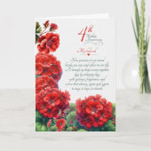 4. Hochzeitstag Sentimentale Geranien Karte (Vorderseite)