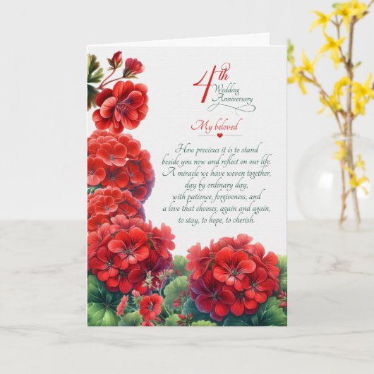 4. Hochzeitstag Sentimentale Geranien Karte (Gelbe Blume)