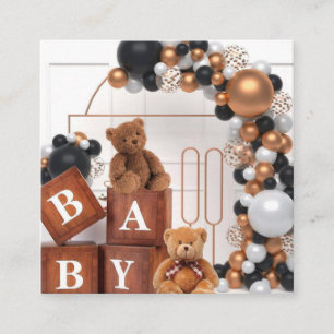 4 Holzmaserung Baby Shower Boxen, Teddybär Baby Sh Quadratische Visitenkarte