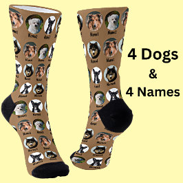 4 Hunde, 4 Namen, Hunde Foto - Personalisiert brau Socken