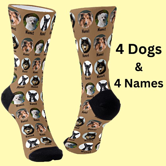 4 Hunde, 4 Namen, Hunde Foto - Personalisiert brau Socken