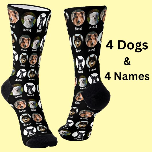 4 Hunde, 4 Namen, Hunde Foto - Personalisiert Schw Socken