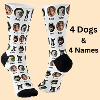 4 Hunde, 4 Namen, Hunde Foto - Personalisiert weiß Socken
