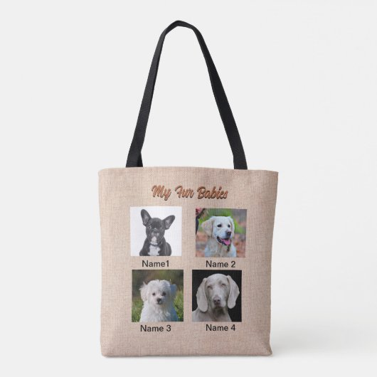 4 Hunde, 4 Namen, kann Text ändern, Hunde-Foto Tasche (Rückseite)