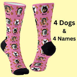 4 Hunde Fotos & 4 Namen + Knochen & Paw-Drucke Ros Socken