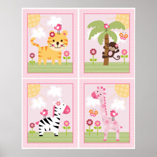 4 in 1 Sunny Safari 8x10 inch Kinderzimmer Art/Pos Poster