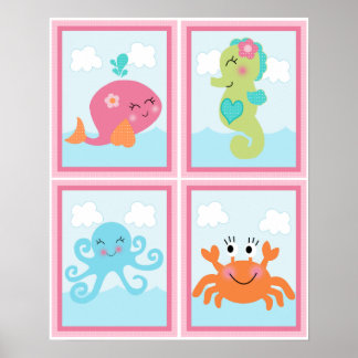 4 in 1 Unterhalb des Meeres/Rosa Waldes 8x10 Kinde Poster