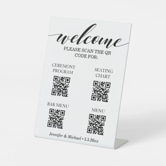 4 in 1 Zeremonie und Sitzplakette und Bar Menü qr Sockelschild (Vorderseite)