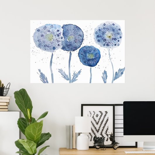 4 indigofarbene abstrakte Kronleuchter Poster (Heimbüro)