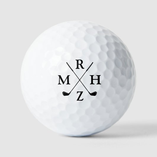 4 Initials Monogram mit Golf Clubs Golfball (Vorderseite)