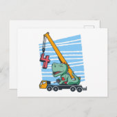 4 Jahre 4. Geburtstag Mobilkran Dinosaurier Postkarte (Vorne/Hinten)
