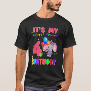 4 Jahre alt 4. Geburtstag Elefanten Mädchen Phanta T-Shirt