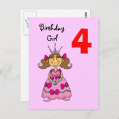 4 Jahre alte Prinzessin (braune Haare) Postkarte (Vorne/Hinten)