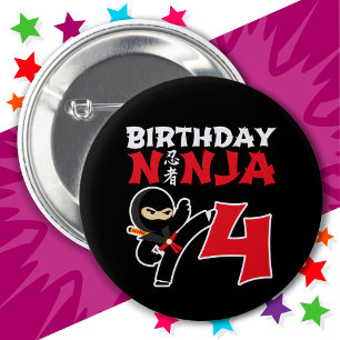 4 Jahre alter Karate Ninja Party Kinder 4. Geburts Button