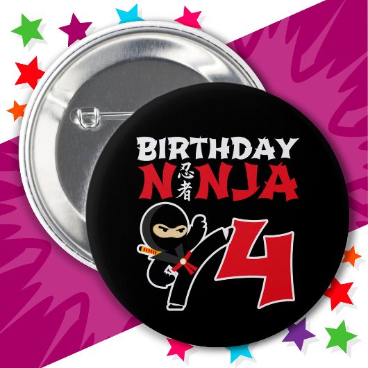 4 Jahre alter Karate Ninja Party Kinder 4. Geburts Button