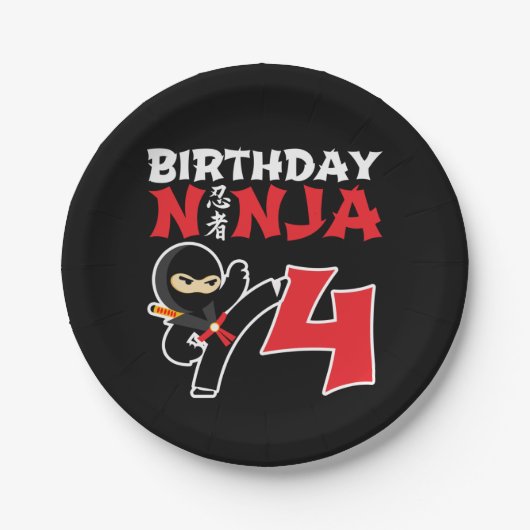 4 Jahre alter Karate Ninja Party Kinder 4. Geburts Pappteller (Vorderseite)