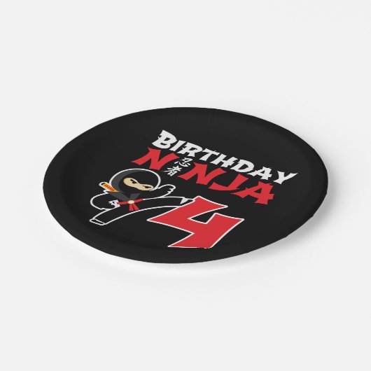 4 Jahre alter Karate Ninja Party Kinder 4. Geburts Pappteller (Schrägansicht)