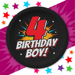 4 Jahre alter Superheld zum Geburtstag Junge 4. Ge Pappteller
