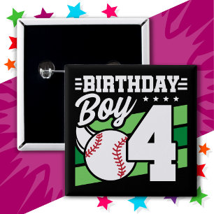 4 Jahre altes Baseball Party Thema 4. Geburtstag J Button