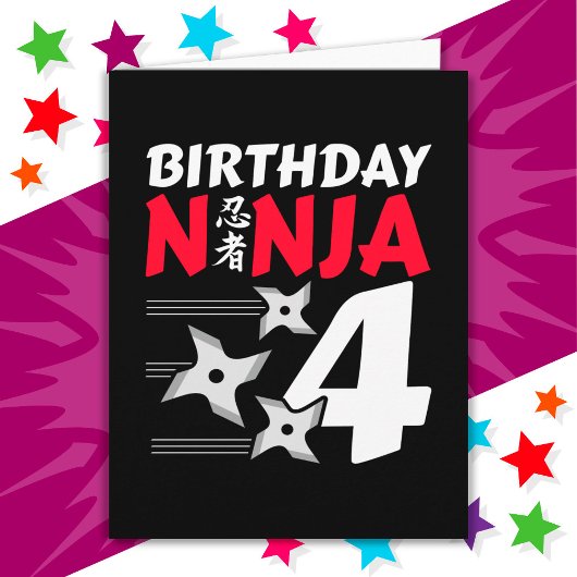 4 Jahre altes Ninja Party Sterne Kinder 4. Geburts Karte