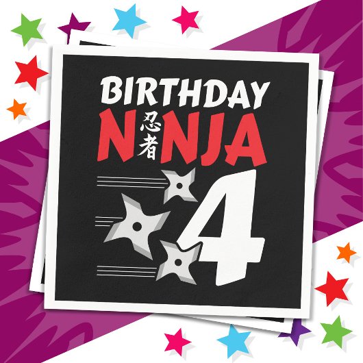 4 Jahre altes Ninja Party Sterne Kinder 4. Geburts Serviette