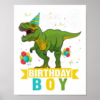 4 Jahre Shirt 4. Geburtstag Junge T Rex Dinosaurie Poster